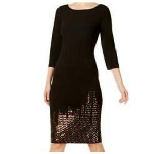 Calvin Klein Dress NWT Black Sheath Beaded Size 6 Stretch Cocktail Wedding